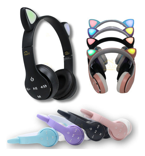Fone De Ouvido Crianças Orelha De Gatinho Bluetooth Led Rgb