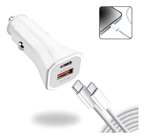 Carregador Automotivo + Cabo Para iPhone 16 E 15 Tipo C 20w