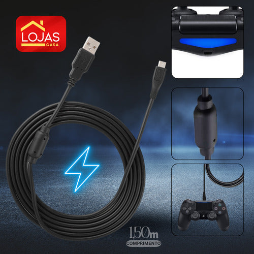 Cabo Carregador Para Controle Ps4 Micro Usb V8 Resistente