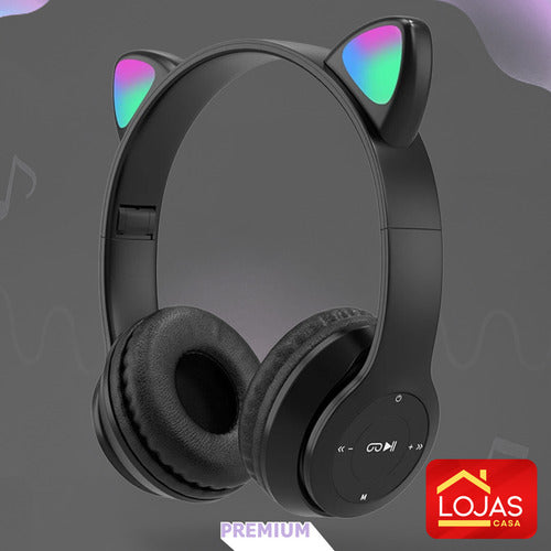 Fone De Ouvido Infantil Orelha De Gatinho Bluetooth Led  Rgb