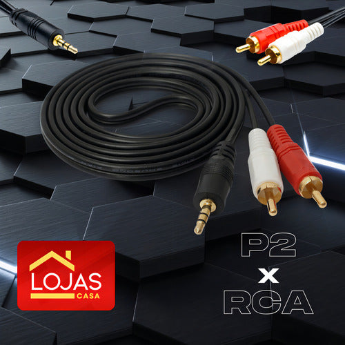 Cabo Adaptador Rca+p2 Cabo Auxiliar De Som P2 Rca Áudio Automotivo Lojas Casa Cabo P2 Para Rca Preto Do 1.5m