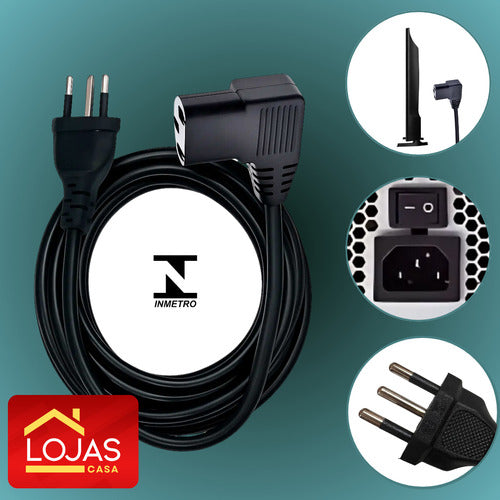 Cabo De Força Curvado 90o Para Tv LG Monitor Panela Fonte Pc