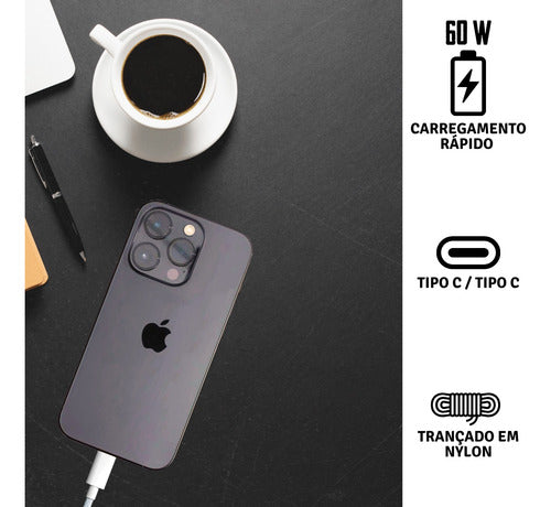 Cabo Usb C Tipo C Para iPhone 15 Pro 15 16 Pro Max Trançado
