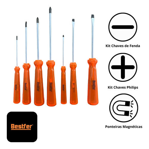 Kit Ferramentas Chave Philips Fenda Imantada Bestfer 7 Peças