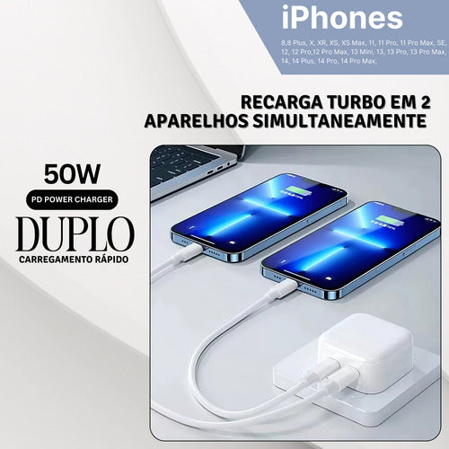 2x Cabos + Fonte Usb-c Para iPhone X / 12 /13 / 14 / 15 Pro