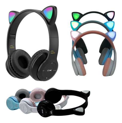 Fone De Ouvido Infantil Orelha De Gatinho Bluetooth Led  Rgb