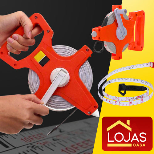 Trena 30 Metros Fibra Resistente Fita Metrica Com Manivela