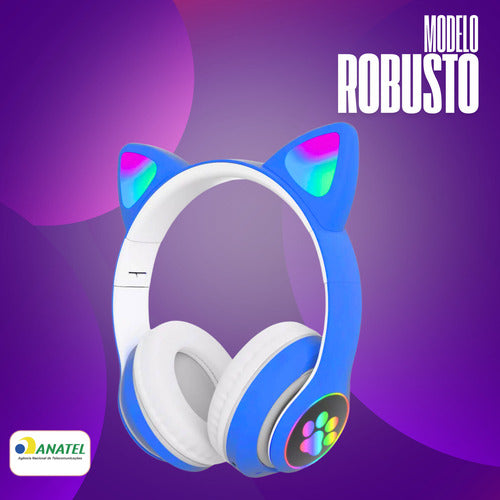 Fone De Ouvido Gatinho Fofinho Bluetooth Led Cat Headset