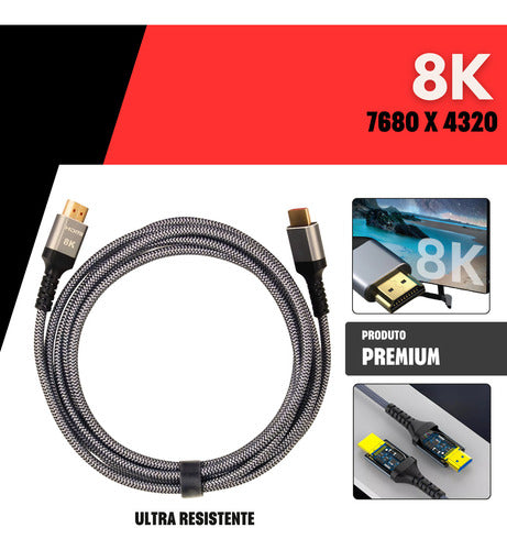 Lojas Casa Cabo Hdmi 2.1 8k Gold Ultra Hd Para Tv Projetor 2m 4k Cinema Premium Alta Qualidade Cinza