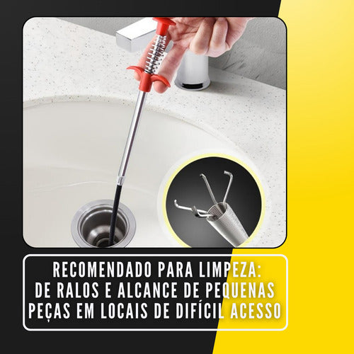 Haste Flexível C/ Garra 90cm Limpa Pega Objeto Pia Ralo Cano