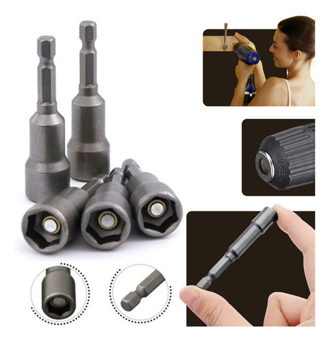 Kit 5 Ponteiras Bits Soquete Canhão Sextavado 5/16 Parafusad