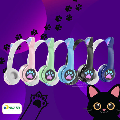 Fone De Ouvido Gatinho Fofinho Bluetooth Led Cat Headset