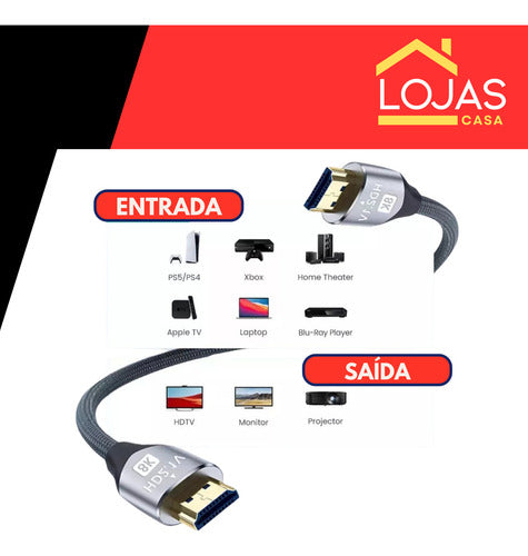 Lojas Casa Cabo Hdmi 2.1 8k Gold Ultra Hd Para Tv Projetor 2m 4k Cinema Premium Alta Qualidade Cinza