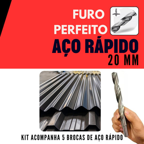 Kit 5 Brocas 20mm Metais Chapa Aço Rápido Com Rebaixo Din338