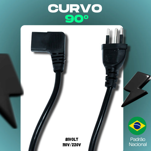 Cabo De Força Curvado 90o Para Tv LG Monitor Panela Fonte Pc