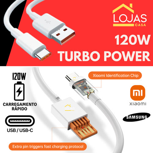 Carregador Usb-c Turbo 120w  Para  Xiaomi  Samsung  Motorola