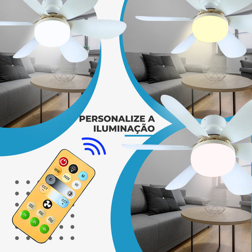 Lâmpada Ventilador De Teto Luxo Bocal Le27 C/controle Bivolt