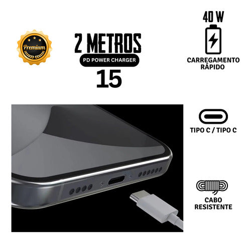 Cabo Tipo C 2m Usb-c P/ iPhone 15 16 Todos Premium Ultra