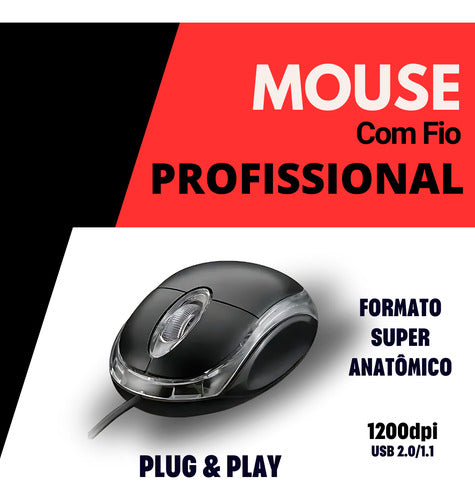 Mouse Usb Com Sensor Óptico Profissional Anatômico Preto