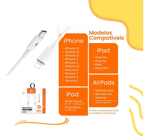 Cabo De Carregador Lightning Ios / Tipo-c Kapbom Kap-333-pd Cor Branco