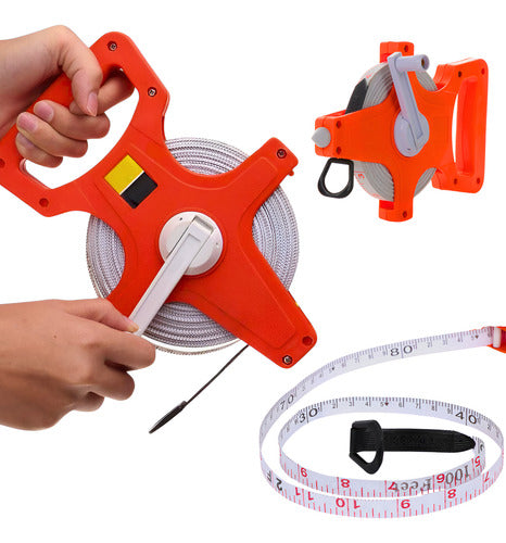 Trena 30 Metros Fibra Resistente Fita Metrica Com Manivela