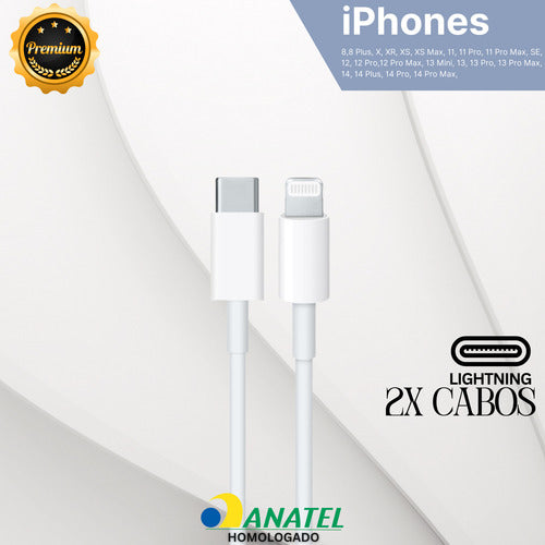 2x Cabos + Fonte Usb-c Para iPhone X / 12 /13 / 14 / 15 Pro