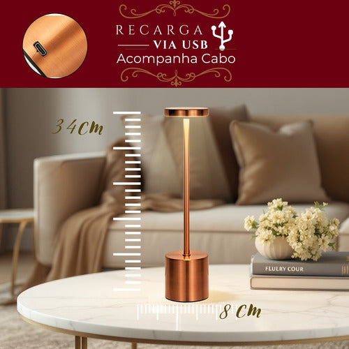 Luminária Abajur Touch Led Portátil S/ Fio Recarregável Luxo