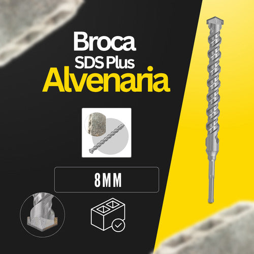 Broca Sds 8mm X 21cm Vídea Martelete Alvenaria Fura Rápido