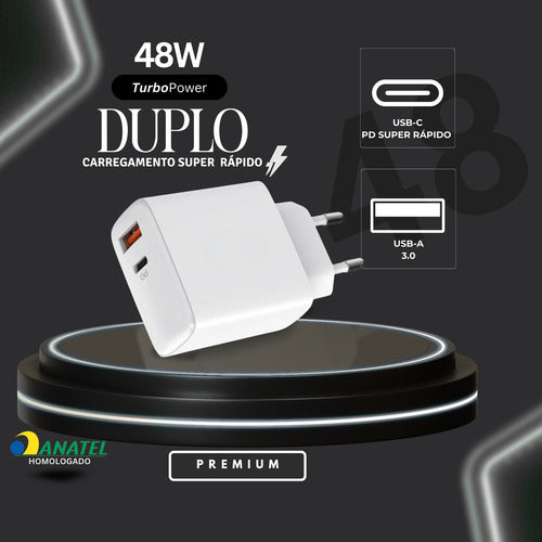 Fonte Carregador Duplo 48w P/ Xiaomi 2 Cabos 2m E 1m Premium