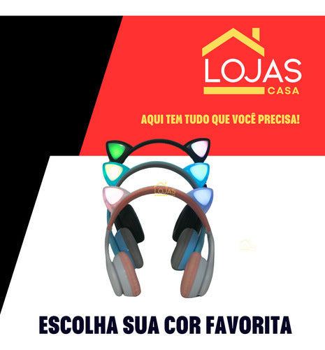 Fone De Ouvido Infantil Orelha De Gatinho Bluetooth Led  Rgb