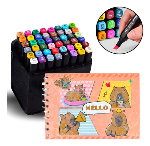 Kit Estojo 48 Canetas Canetinhas + 1 Livrinhos Colorir Goods