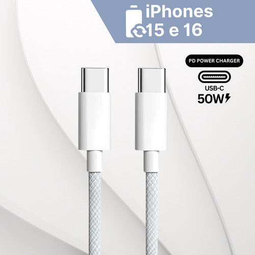 Fonte Carregador Duplo 2 Cabo 1m E 2m P/ iPhone 15 16
