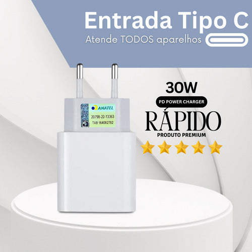 Fonte Carregador 30w Usb C Para iPhone Samsung Premium Turbo