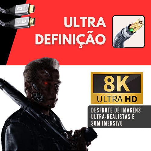 Lojas Casa Cabo Hdmi 2.1 8k Gold Ultra Hd Para Tv Projetor 2m 4k Cinema Premium Alta Qualidade Cinza