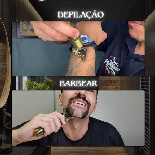 Máquina Cortar Cabelo Fazer Barba Luxo Refinado Metal Led