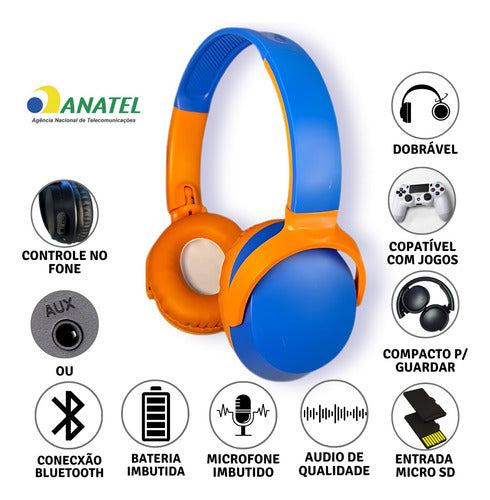 Headset Fone Ouvido Sem Fio Confortavel Mídia Bass Microfone