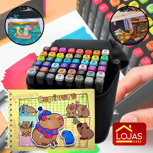 Kit Estojo 48 Canetas Canetinhas + 1 Livrinhos Colorir Goods