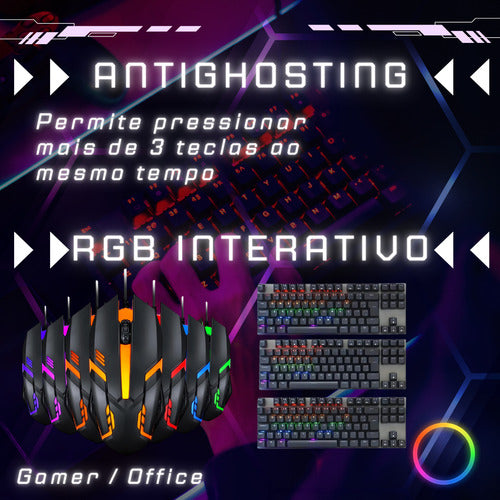 Kit Teclado Mecânico + Mouse Gamer Rgb Jogo Ágil Ergonômico