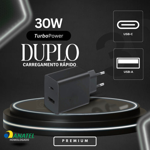 Carregador Para Motorola 30w Usb-c Duo Moto G G84 Edge Razr