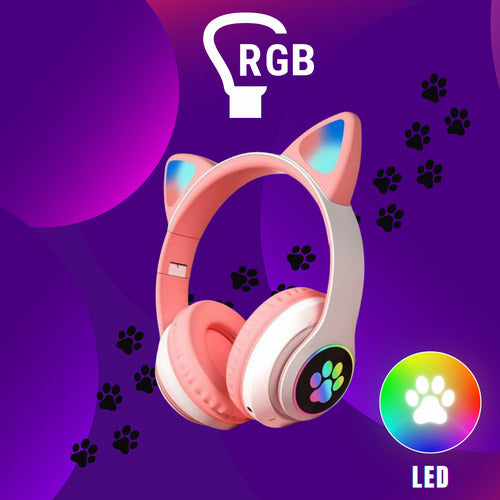 Fone De Ouvido Gatinho Fofinho Bluetooth Led Cat Headset