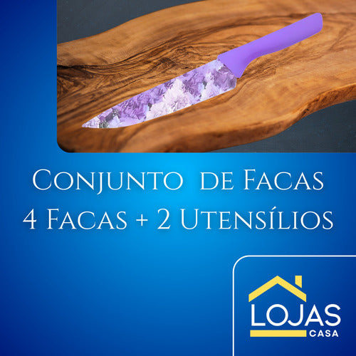 Jogo De Facas 6 Peças Cozinha Chef Churrasco Multiuso Lâmina