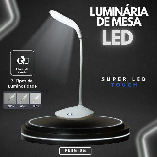 Luminária Abajur Mesa Touch Led Recarregável Escritório Casa
