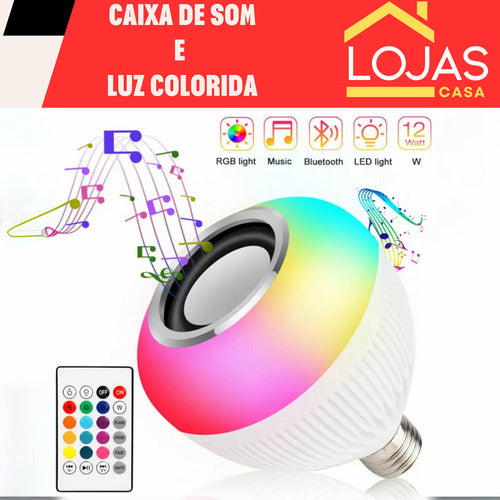 Lâmpada Led Rgb Bluetooth Com Caixa De Som E Controle Bivolt