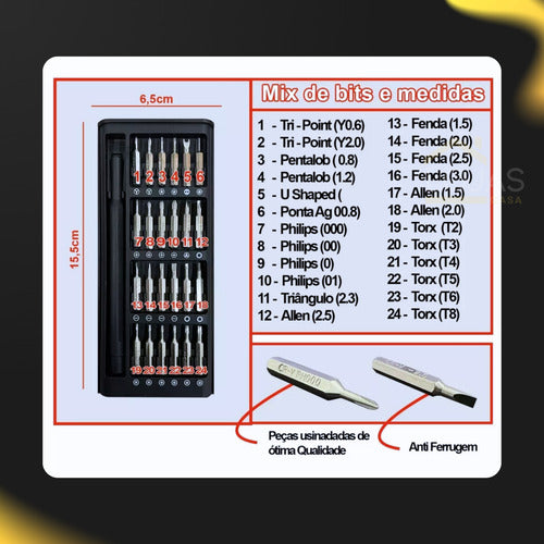 Kit Chaves De Precisão 25 Em 1 Reparos Manutenção Eletronica
