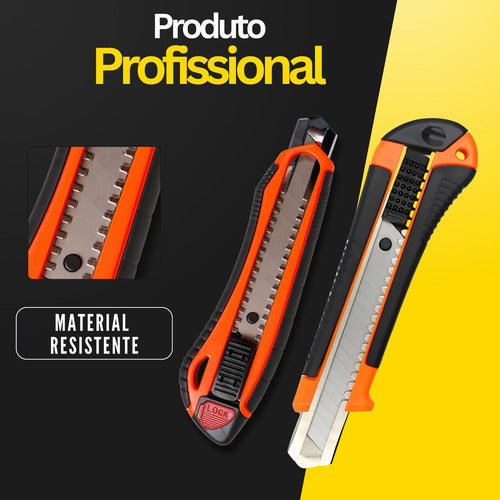 Kit 3 Estilete Profissional 18mm Com Trava 3 Lâminas Reserva