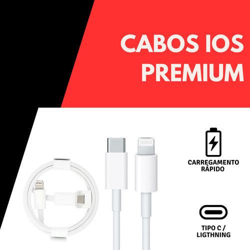 Carregador 50w Duplo Para iPhone 11 13 14 Pro Max + 2 Cabos