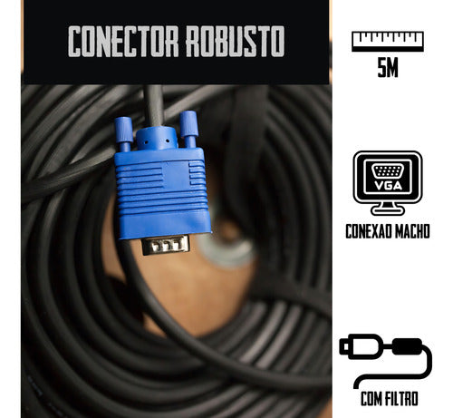 Cabo Vga Com Filtro Pc Notebook Monitor Alta Resolução 5m