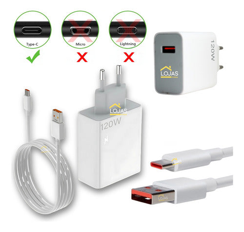 Carregador Usb-c Turbo 120w  Para  Xiaomi  Samsung  Motorola