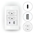 Tomada Dupla Fonte Carregador Universal Usb C + A Parede Duo