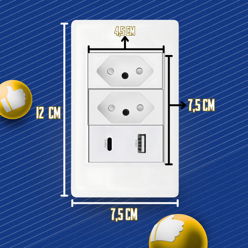 Tomada Dupla Fonte Carregador Universal Usb C + A Parede Duo